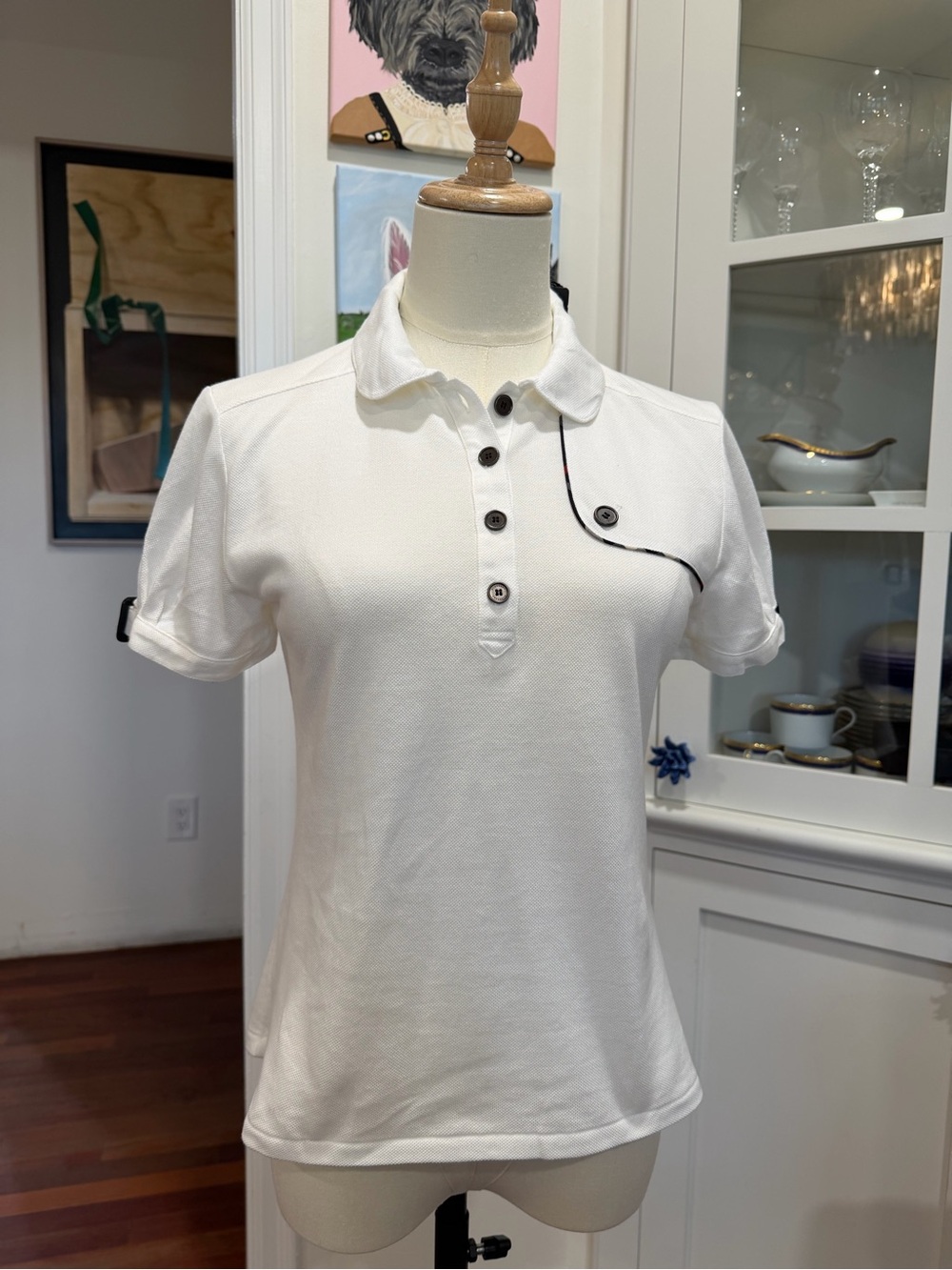 Burberry White Short-Sleeve Polo with Black Contrast Piping